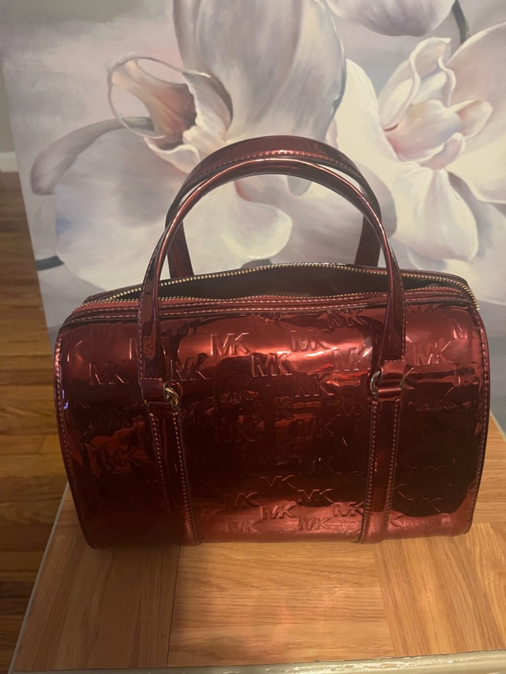 Michael Kors Metallic Cherry Patent Monogram Satchel